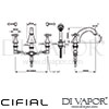 Cifial 31407MW L Brookhaven Lever 4 Hole Deck Bath Mixer Dimensions